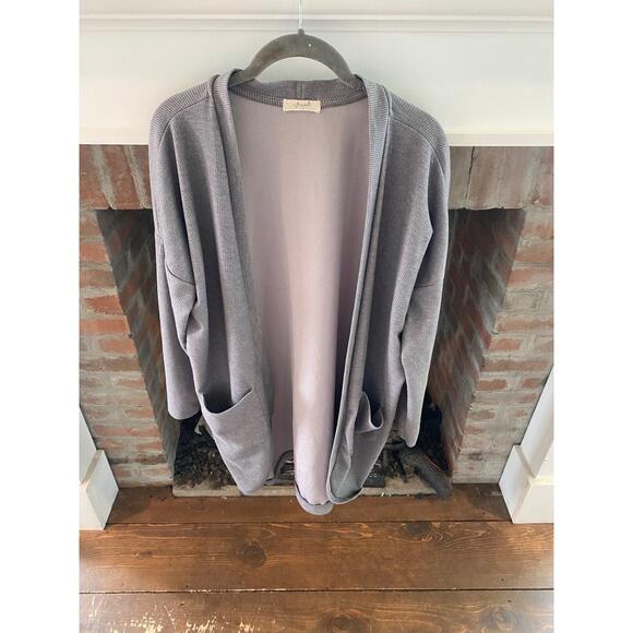 Freebird Cardigan Size S Grey Open Front Long Ribbed Knit Cozy Casual Layer - Picture 3 of 9